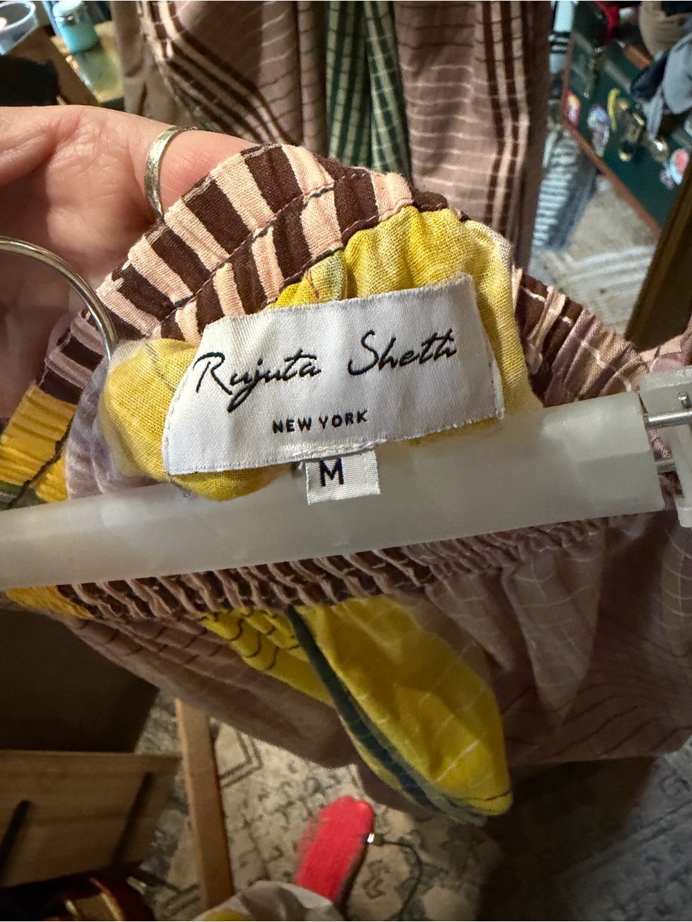 RUJUTA SHETH wide-Leg Plaid Patchwork Pants in yellow , pink, & burgundy - Picture 4 of 5